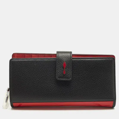 Pre-owned Christian Louboutin Paloma Black/red Leather And Rubber Zip Around Wallet