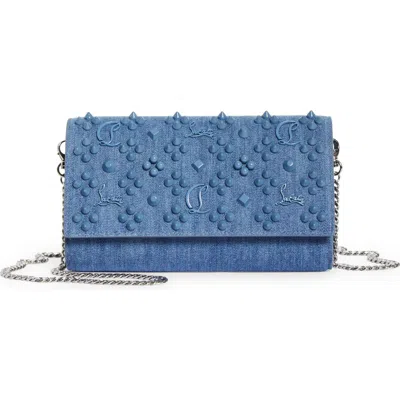 Christian Louboutin Paloma Loubinthesky Denim Wallet On A Chain In 4229 Blue/ Lac