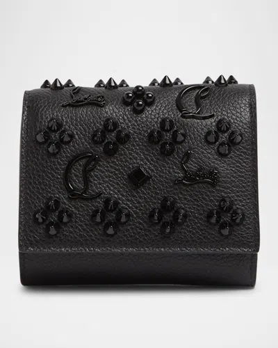 Christian Louboutin Paloma Loubinthesky Spike Leather Compact Wallet In Black