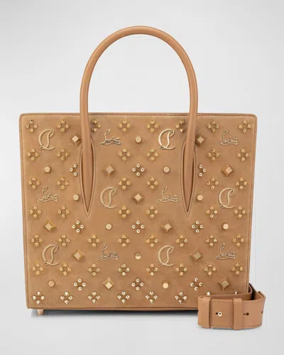 Christian Louboutin Paloma Medium Top Handle In Loubinthesky Suede In Neutral