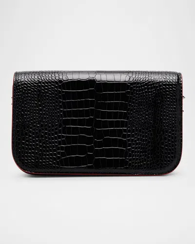 Christian Louboutin Paloma Small Croc-embossed Leather Clutch In Black