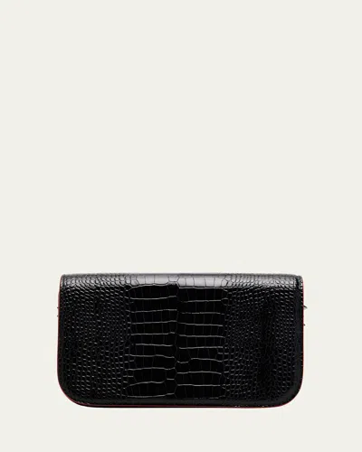 Christian Louboutin Paloma Small Croc-embossed Leather Clutch In Black