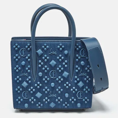Pre-owned Christian Louboutin Paloma Spike Blue Denim And Leather Tote
