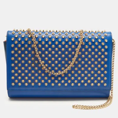 Pre-owned Christian Louboutin Paloma Spike Blue Patent And Leather Shoulder Bag