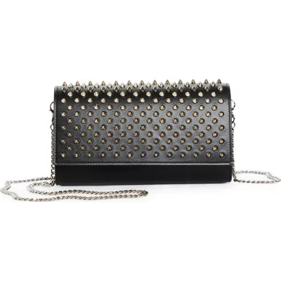 Christian Louboutin Paloma Spike Leather Wallet On A Chain In Bk65 Black/ Silver
