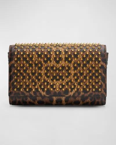 CHRISTIAN LOUBOUTIN PALOMA SPIKE LEOPARD-PRINT LEATHER WALLET ON CHAIN