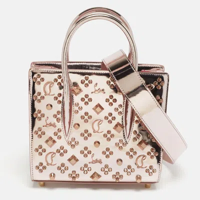 Pre-owned Christian Louboutin Paloma Spike Metallic Pink Patent Leather Tote In Silver