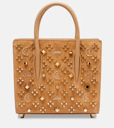Christian Louboutin Paloma Studded Suede Tote Bag In Sand