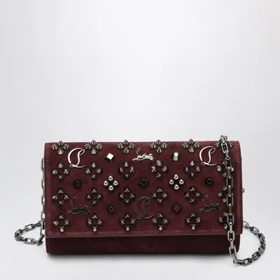 Christian Louboutin Paloma Studded Suede Wallet On Chain Burgundy In Brown
