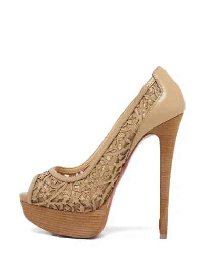 Pre-owned Christian Louboutin Pampas Cut-outs Peep-toe Heeled Pumps In Neutral