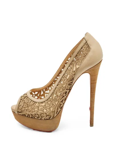 Pre-owned Christian Louboutin Pampas Laser-cut Platform Pumps In Neutral