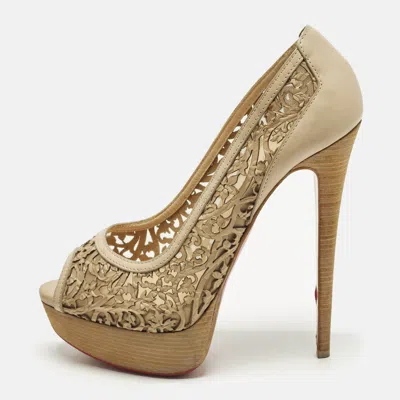 Pre-owned Christian Louboutin Pampas Size 39 Beige Leather Cut-out Platform Pumps In Sand