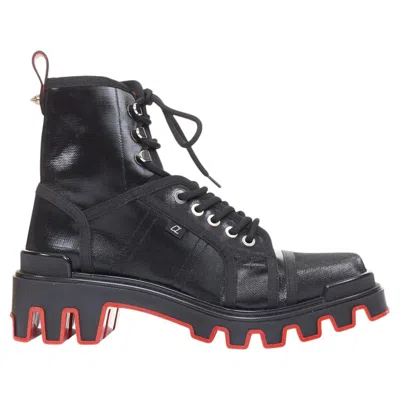 Pre-owned Christian Louboutin Panaroot Dune 40 Black Canvas Platform Ankle Boots Eu43 Us10