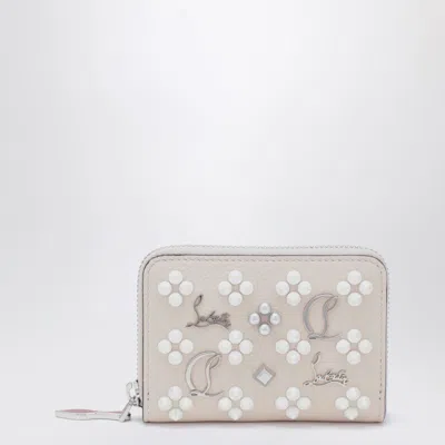 Christian Louboutin Panettone Coin Purse In Grained Calfskin And Spikes Women In Neutral