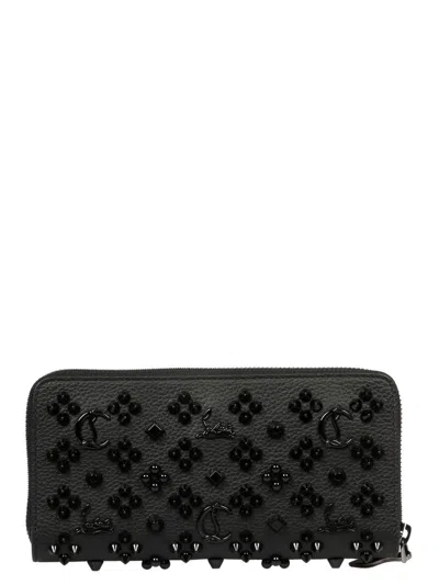 Christian Louboutin Panettone Studded Zip-around Wallet In Black