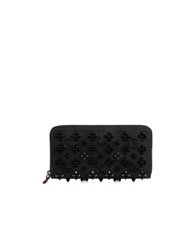 Christian Louboutin Panettone Studded Zip-around Wallet In Black