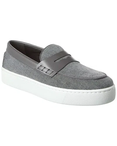 Christian Louboutin Paqueboat Leather-trimmed Linen-canvas Penny Loafers In Grey