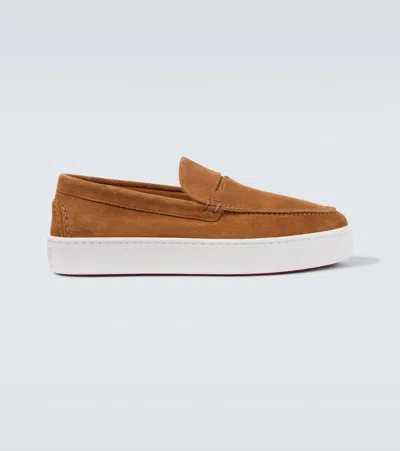 Christian Louboutin Paqueboat Suede Penny Loafers In Brown