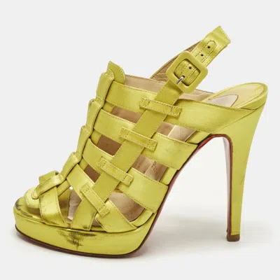 Pre-owned Christian Louboutin Paquita Size 36 Yellow Satin Platform Ankle Strap Sandals