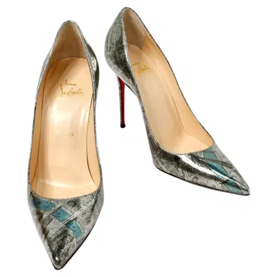 Pre-owned Christian Louboutin Paris Map Metallic Patent Leather Decolette Stiletto Pumps In Sand