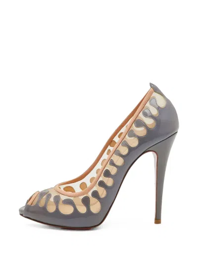 Pre-owned Christian Louboutin Parsefal Peep-toe Sandals In Grey