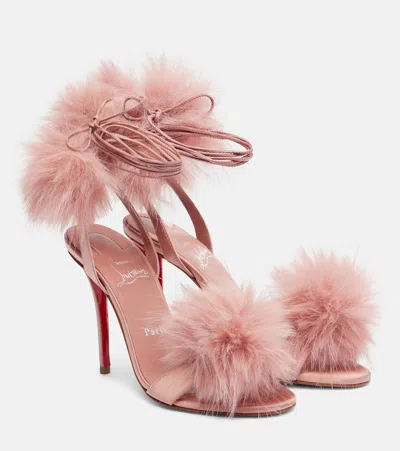 Christian Louboutin Patapompom 100 Crêpe Satin Sandals In Pink