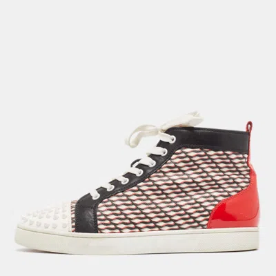 Pre-owned Christian Louboutin Patent Leather And Canvas Lou Spikes Orlato High Top Sneakers Size 42.5 In Multicolor