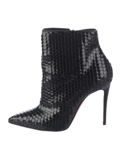 Pre-owned Christian Louboutin Patent Leather Animal Print Boots In Black
