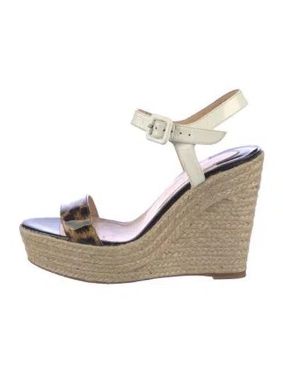 Pre-owned Christian Louboutin Patent Leather Animal Print Espadrilles In Neutrals/white