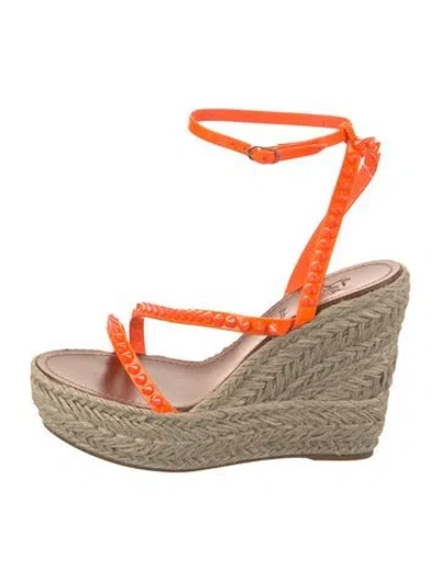 Pre-owned Christian Louboutin Patent Leather Animal Print Espadrilles In Orange