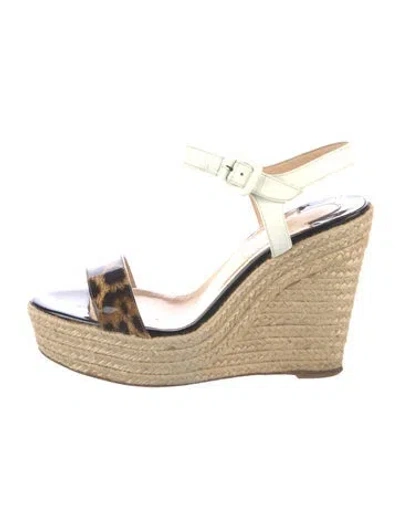 Pre-owned Christian Louboutin Patent Leather Animal Print Espadrilles In White