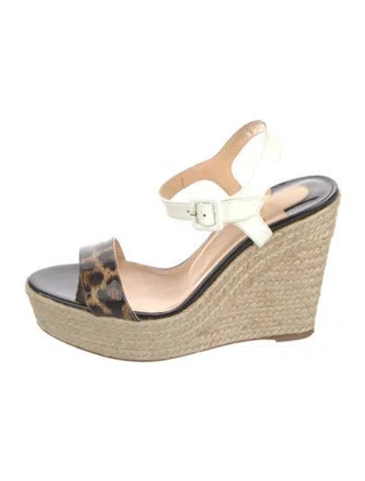 Pre-owned Christian Louboutin Patent Leather Animal Print Espadrilles In White