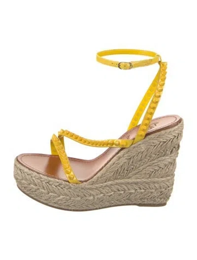 Pre-owned Christian Louboutin Patent Leather Animal Print Espadrilles In Yellow