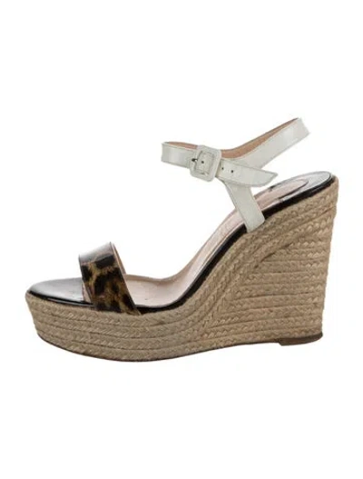 Pre-owned Christian Louboutin Patent Leather Animal Print Espadrilles In Yellow