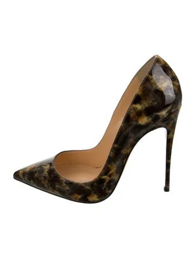 Pre-owned Christian Louboutin Patent Leather Animal Print Pumps In Brown
