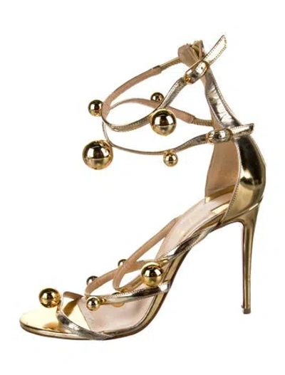 Pre-owned Christian Louboutin Patent Leather Beaded Accents Gladiator Sandals In Gold