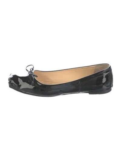 Pre-owned Christian Louboutin Patent Leather Bow Accents Ballet Flats In Black