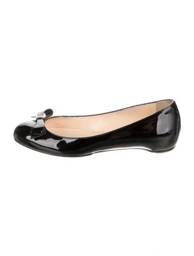 Pre-owned Christian Louboutin Patent Leather Bow Accents Ballet Flats In Black