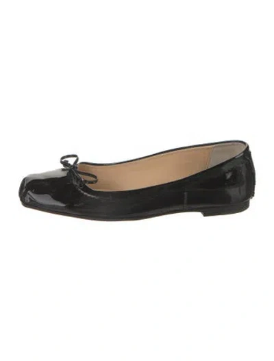 Pre-owned Christian Louboutin Patent Leather Bow Accents Ballet Flats In Black