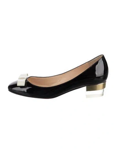 Pre-owned Christian Louboutin Patent Leather Bow Accents Ballet Flats In Black
