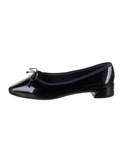 Pre-owned Christian Louboutin Patent Leather Bow Accents Ballet Flats In Blue