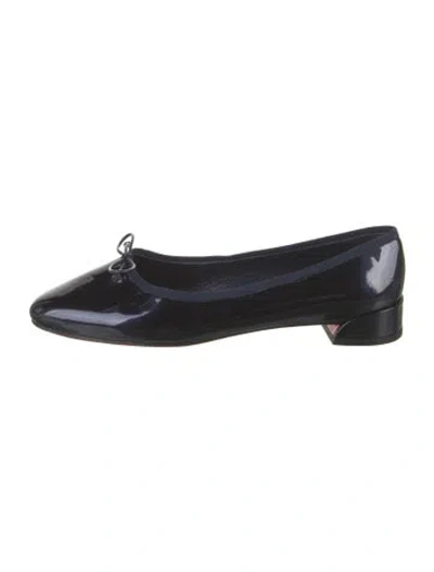 Pre-owned Christian Louboutin Patent Leather Bow Accents Ballet Flats In Blue