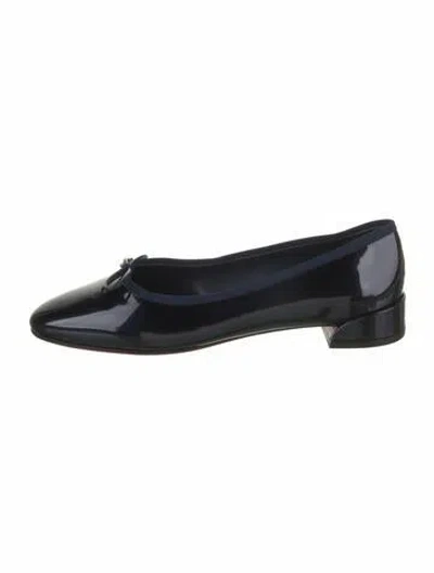 Pre-owned Christian Louboutin Patent Leather Bow Accents Ballet Flats In Blue