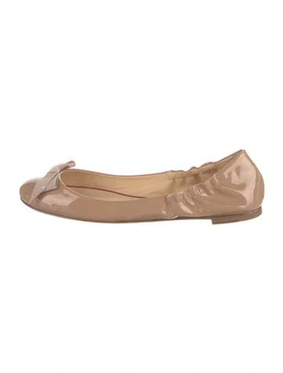Pre-owned Christian Louboutin Patent Leather Bow Accents Ballet Flats In Neutral