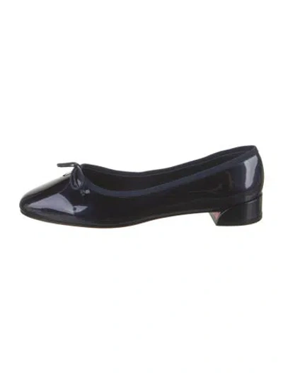 Pre-owned Christian Louboutin Patent Leather Bow Accents Flats In Blue