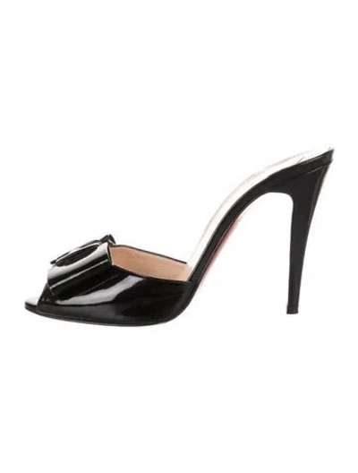 Pre-owned Christian Louboutin Patent Leather Bow Accents Mules In Black