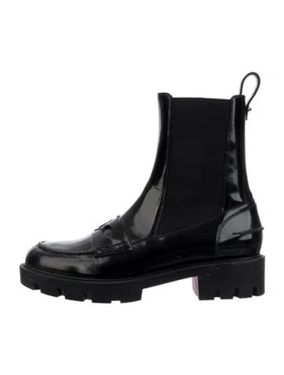 Pre-owned Christian Louboutin Patent Leather Chelsea Boots In Black