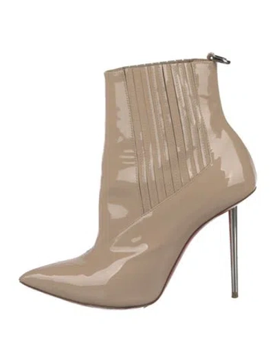 Pre-owned Christian Louboutin Patent Leather Chelsea Boots In Neutrals