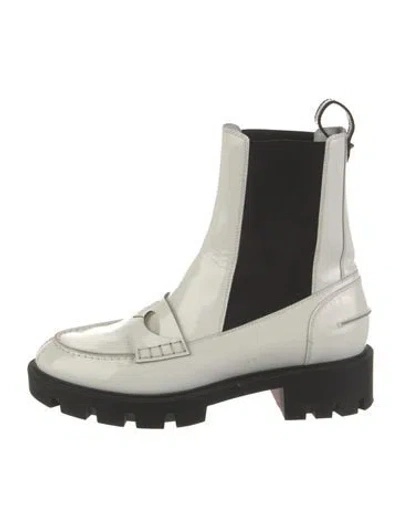 Pre-owned Christian Louboutin Patent Leather Chelsea Boots In White