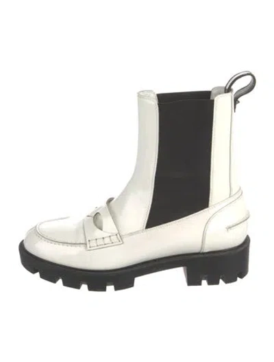 Pre-owned Christian Louboutin Patent Leather Chelsea Boots In White